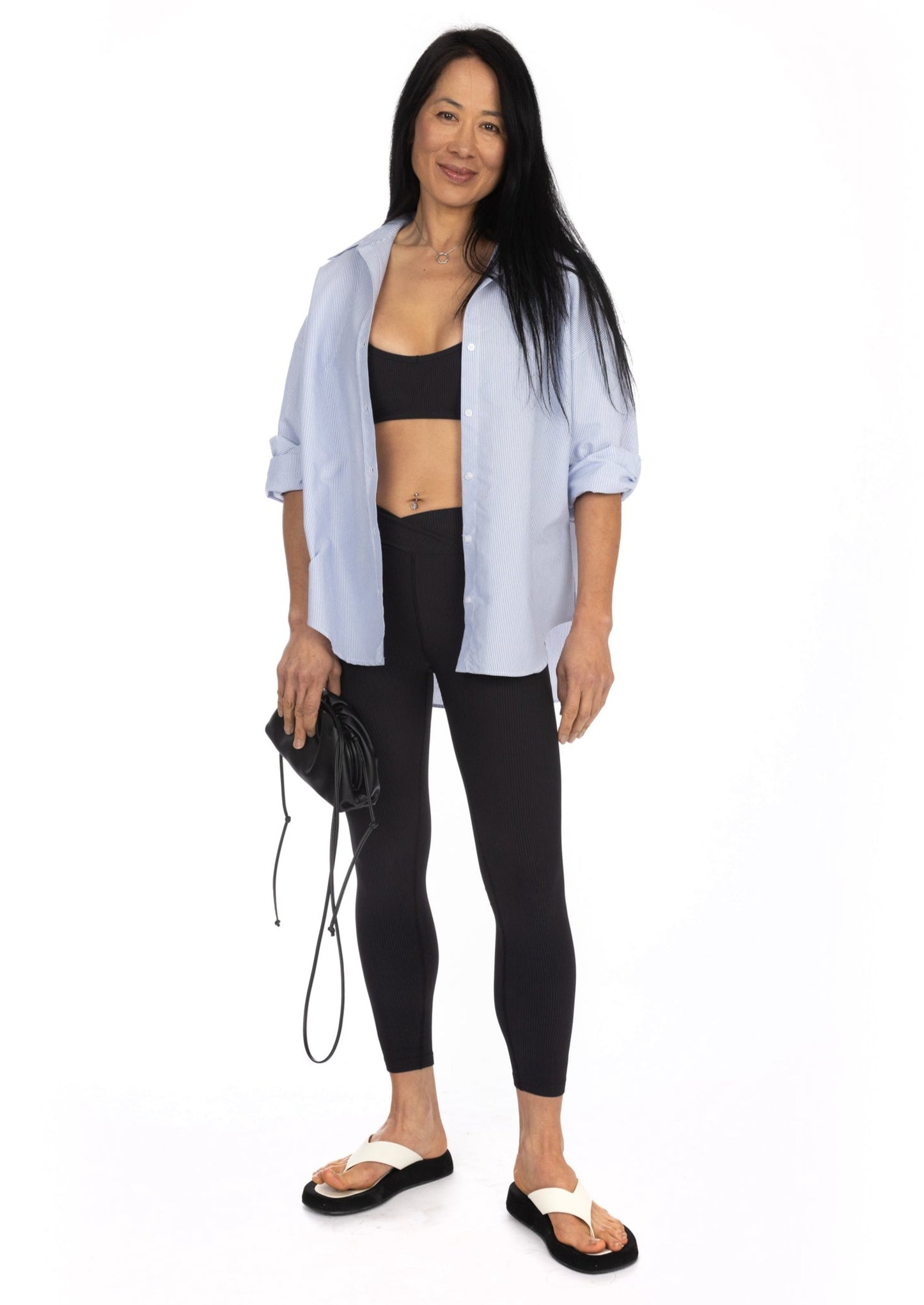 Cross-Front Ribbed Leggings in Black